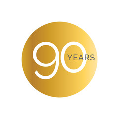Fototapeta na wymiar 90th Anniversary gold banner template, ninety jubilee labels, business birthday logo, vector illustration