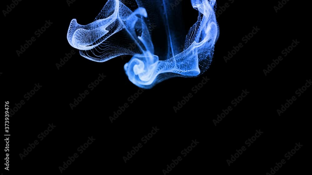 Poster abstract animation background of luminous blue particles, beautiful effect of glow particles in liqu