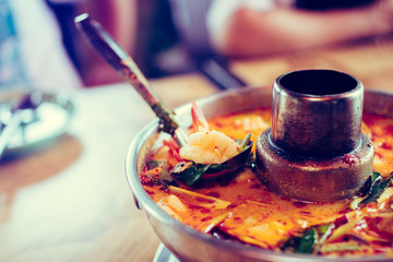 Tom yum kung. Thai food style Seafood Hot Pot. Traditional Thai style food.