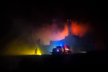 Chernobyl nuclear power plant at night. Layout of Chernobyl station during nuclear reactor...