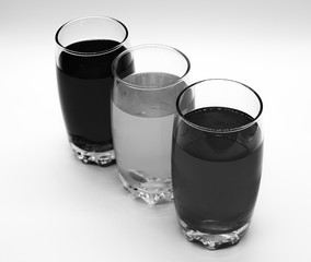 glasses with a drink in black and white