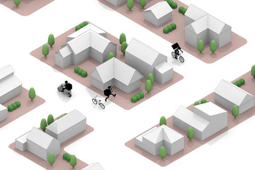 A person who delivers food. Delivery work. Scenery in the city. Deliver by bicycle.