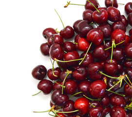 crowded group of ripe cherries, making approach