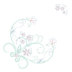 Fototapeta na wymiar Vector decorative floral pattern. Imitation of pastel technique, decorative leaves, flowers and curls on a white background. Print for the design of scarves, hijabs, napkins, tiles.