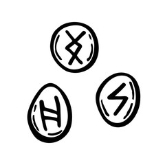 Runes, magic symbols. Halloween art, design element, icon, sticker. Holiday ink stamp, silhouette. Esoteric, supernatural, paranormal.