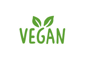 Green vegan icon with leaves in a classic graphic design