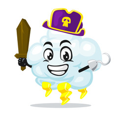 vector illustration of thunder cloud mascot or character wearing pirates costume and holding wooden sword