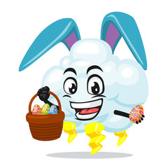 vector illustration of thunder cloud mascot or character wearing bunny hat
