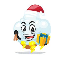vector illustration of thunder cloud mascot or character wearing santa hat