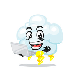 vector illustration of thunder cloud mascot or character presentation with laptop