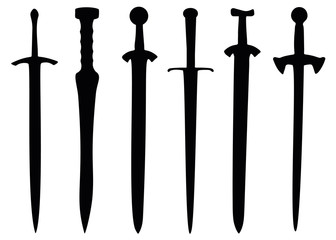 Vintage swords in the set. Weapons for combat.