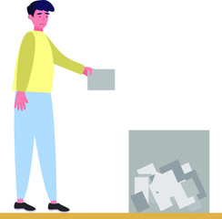 A man makes his choice in the election, a guy throws a ballot in a special box. The concept of free elections