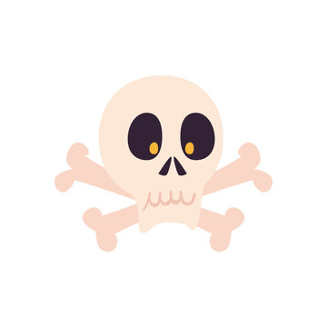halloween skull cartoon with bones free form style icon vector design