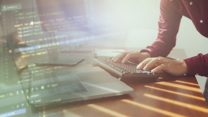 Software developer programmer coding data technologies.