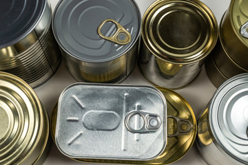 Mix of cans isolated on white background.