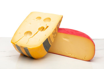 piece of gourmet cheese in white background