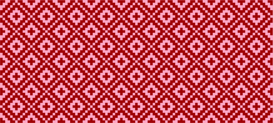 Red tribal Ethnic Aztec style. Diamond pattern. Retro argyle pattern Checkered texture from rhombus, squares Flat tartan checker print. Vector gingham and bluffalo check line. Christmas, xmass