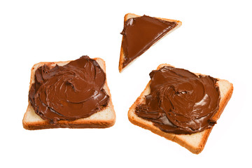 Сhocolate paste sandwich isolated on white background.