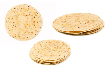 Pitta bread with seeds isolated on white