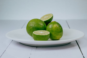 lime on the white wooden table