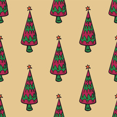 Seamless vector of free hands christmas tree on pastel background for making many kinds of online and offline media, paper printing or fabric work