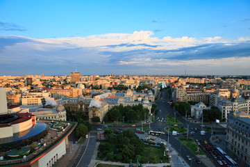Fototapeta na wymiar Bucharest, Romania, 7,2019; View from great height of part of the city of Bucharest