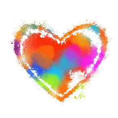 Heart made of multi-colored bright colored blots. With love. Postcard. Frame for text. Vector illustration