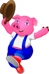 cute pig cartoon holding hat