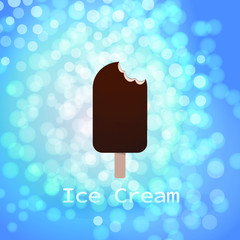 Ice lolly. Chocolate ice cream on bokeh background. Yummy. Vector