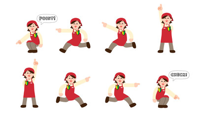 指を指す初心者エプロン店員女性