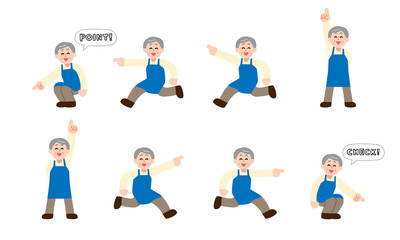 指を指すエプロンシニア男性