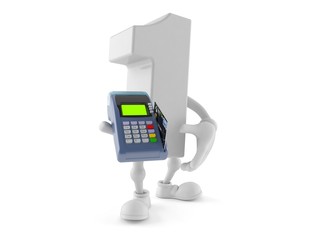 Number one character holding credit card reader