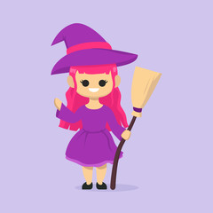 Cute girl witch Halloween mascot design illustration