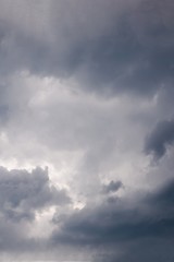 Dramatic gray clouds in the sky. Dark gray cloudy sky