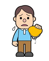 空の財布と落ち込む若い男性