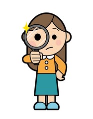 虫眼鏡で探す若い女性