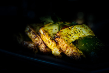 A closeup shot of Paneer tikka