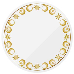 円形のフレーム　ホワイト＆ゴールド　アンティークな月と星