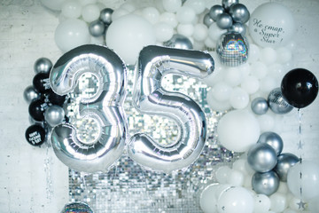 Silver Number 35 Balloon Decoration