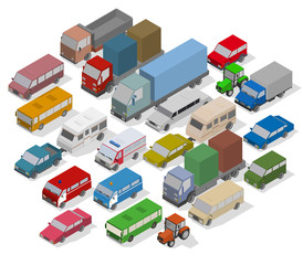 Traffic Jam. Isometric Cars and Houses for Illustration Of Busy Road.