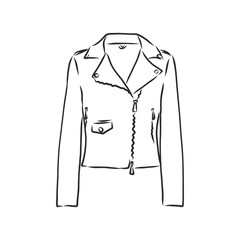 Naklejka premium Hand drawn vector illustration. Creative black contour art work. Ink fashion illustration. Vector illustration leather jacket. Hand drawn leather jacket. leather jacket, vector sketch illustration