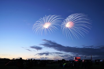 Fototapeta premium fireworks in the sky at sunset