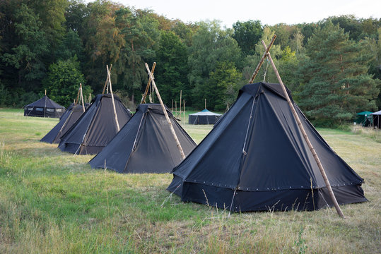 Rally Westers Overwegen German scout camp with Kohte and Jurte tents Stock Photo | Adobe Stock