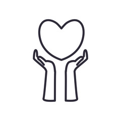 Heart over hands line style icon vector design