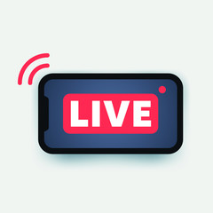 Live streaming icon and video broadcasting. Smartphone screen for online broadcast, streaming service.	