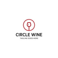Illustration circle Wine glass with liquid logo design template. Grape Vector illustration of icon