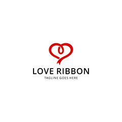 Illustration abstract red love/heart sign luxury with ribbon logo design 