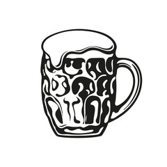 Dimpled glass beer mug. Hand drawn vector illustration.