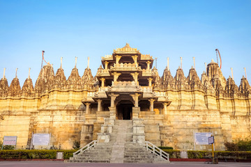 Ranakpur Jain temple in Rajasthan, India. The temple built using white marble, with 1444 pillars,...