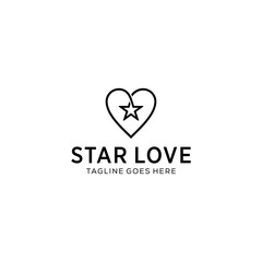 Illustration modern line art star with love sign logo design template